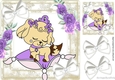Princess puppy sitting on a purple cushion with roses 8x8
