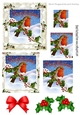 A Lovely robin on a branch with snow and berries square pyramids
