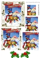 Whimsical carol singing snowmen in holly/berry square pyramids