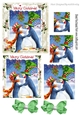 Whimsical kissing penguins in holly/berry square pyramids