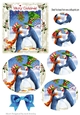 Whimsical kissing penguins in holly/berry oval pyramids