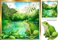 A lovely frog with lily pond and butterfly 8x8