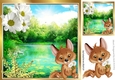 A lovely fox with lily pond and white daisies 8x8