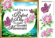 Pretty lily pond card front with water colour pink flowers/butterfly & verse 8x8
