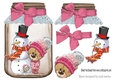 Jar with pink bows, and lovely snowman and bear