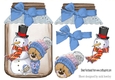 Jar with blue bows, and lovely snowman and bear