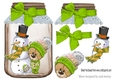 Jar with green bows, and lovely snowman and bear
