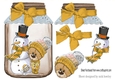 Jar with gold bows, and lovely snowman and bear