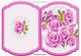 Stars and cerise pink roses on lace fold bracket card