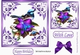 pretty ornate card front/insert with leaves in purple 7x7 with bird & flowers