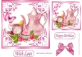 pretty ornate card front/insert with leaves in candy pink 7x7 tea time