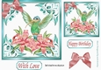  ornate card front/insert with leaves in turq 7x7 flowers with humming bird