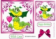 pretty ornate card front/insert with leaves in cerise 7x7 with a dragon 