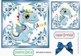 pretty ornate card front/insert with leaves in blue 7x7 with a rainbow dragon