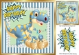 RAWR Cute baby dinos hatching with mum in Blue striped 8x8 frame