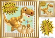 RAWR Cute baby dinos hatching with mum in gold striped 8x8 frame