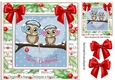 cute owls wearing ear muffs sitting on a branch 8x8