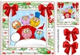 Cute owls sitting on santas hat with red bows 8x8