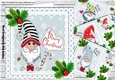  4 Cute chrismas gnomes with holly 8x8 card fronts mini kit