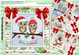  4 Cute card fronts of owls with friends and red bows 8x8 mini kit