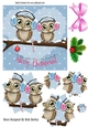 Cute owls on a branch wearing ear muffs snowflake pyramids