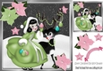 Girl in green with deer and green poinsettias 8x8