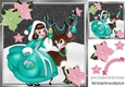 Girl in turq with deer and pretty  poinsettias 8x8