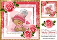 Cute teddy in snow frame with pink roses 8x8