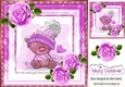 Cute teddy in snow frame with lilac roses 8x8
