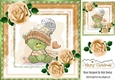Cute teddy in snow frame with gold roses 8x8