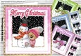 4 Cute teddy bears in knitted hats with snowman card fronts 8x8 mini kit