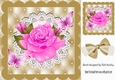 Pretty pink rose and butterflies on lace in ornate frame 8x8