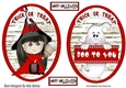 Two Halloween toppers of a witch and a ghost (red)