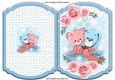 Cute kitty and puppy in scarf with pink roses and star bracket card