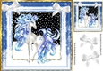 Pretty fantasy blue unicorn in snow frame with bows 8x8