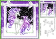 Pretty fantasy purple unicorn in snow frame with bows 8x8