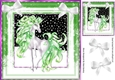 Pretty fantasy green unicorn in snow frame with bows 8x8