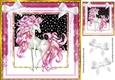 Pretty fantasy pink unicorn in snow frame with bows 8x8