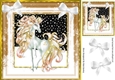 Pretty fantasy gold unicorn in snow frame with bows 8x8