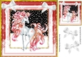 Pretty fantasy red unicorn in snow frame with bows 8x8