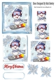 Teddy playing in the snow with poinsettias square pyramids