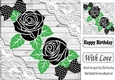 pretty ornate black roses with green leaves and lace card fronts 8x8