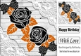 pretty ornate black roses with orange leaves and lace card fronts 8x8