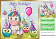 Cute rainbow unicorn with owls partying 8x8