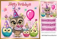 cute owl with cupcake and  friends 8x8