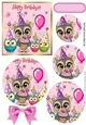 cute owl with cupcake and  friends, circle pyramids