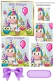 Cute rainbow unicorn with owls partying, square pyramids