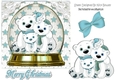Snow globe with family of polar bears with blue stars 7x7