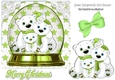 Snow globe with family of polar bears with green stars 7x7