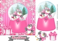 Cute owl in pink snow globe with snowflakes 7x7